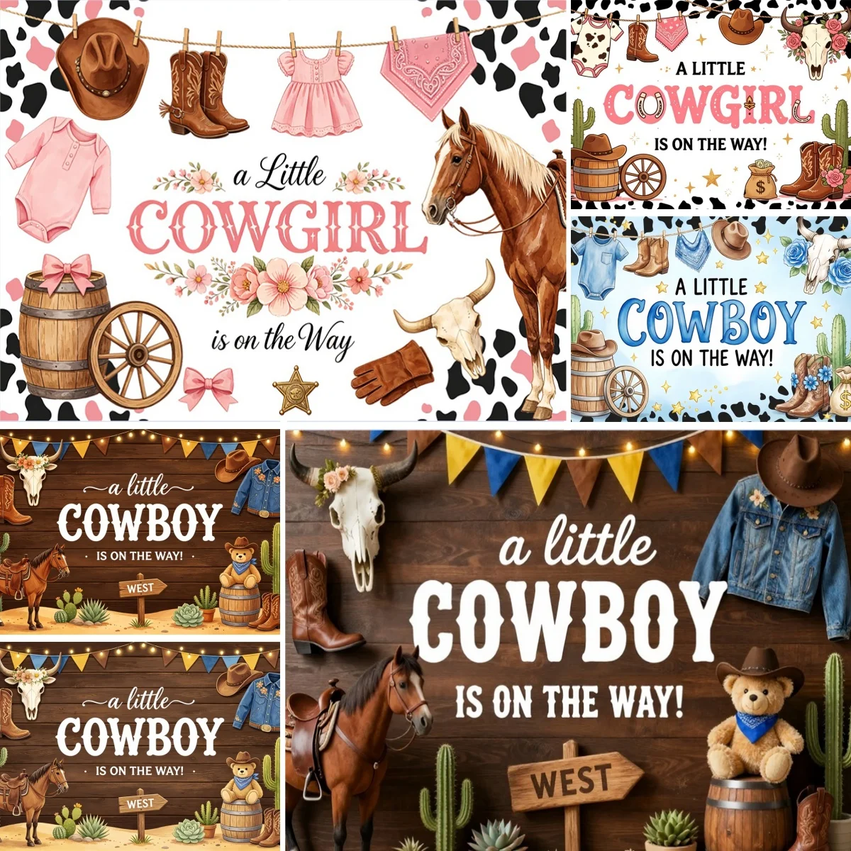 Western Farm Gender Reveal Backdrop Banner Rustic West Boots Straw Hat Boy Or Girl Newborn Birthday Party Decor Photo Background
