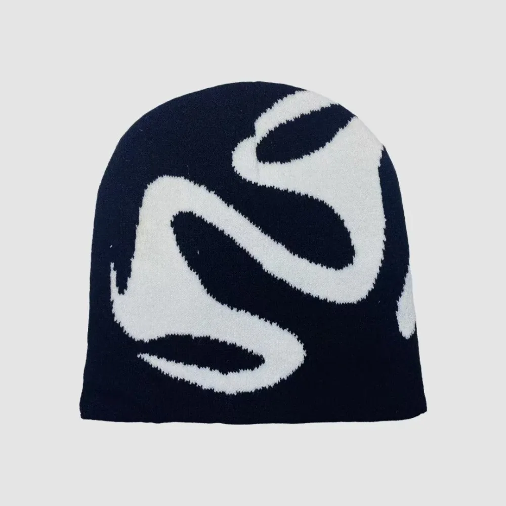 Fashion Elastic Y2K Knitted Hat Halloween Streetwear Black White Pullover Cap Korean Style Hip-hop Jacquard Woolen Hat Couple