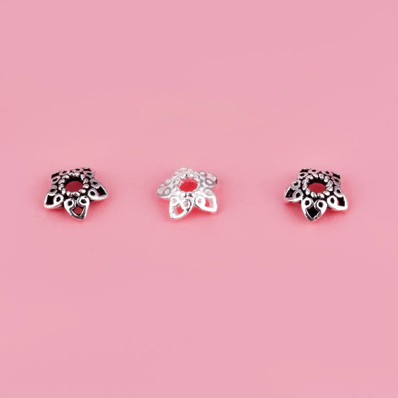 S925 الفضة النقية التايلاندية الفضة الخماسية نجمة صينية للزهور سوار ذاتي الصنع قبعة مطرز إكسسوار صينية خرز فضية #2