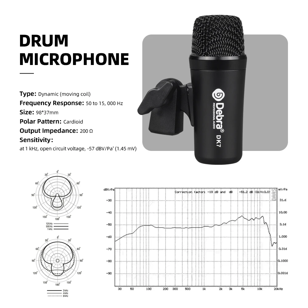 DK7 Kabelgebundenes Dynamisches Schlagzeug-Mikrofon-Set, Snare Drum, Evolution Serie, mit Griffarm-Ständer, Professionelles Schlagzeug-Mikrofon-Kit – Detail 14