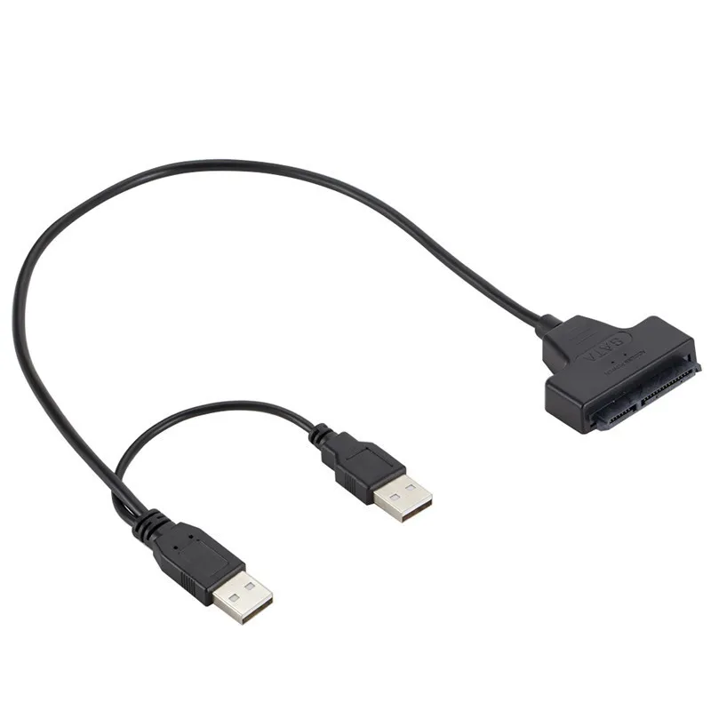 USB2.0 to SATA Auxiliary Power Supply Dual Cable Adapter USB to SATA 7+15 Pin Hard Disk Drive Cable Splitter for PC Computer