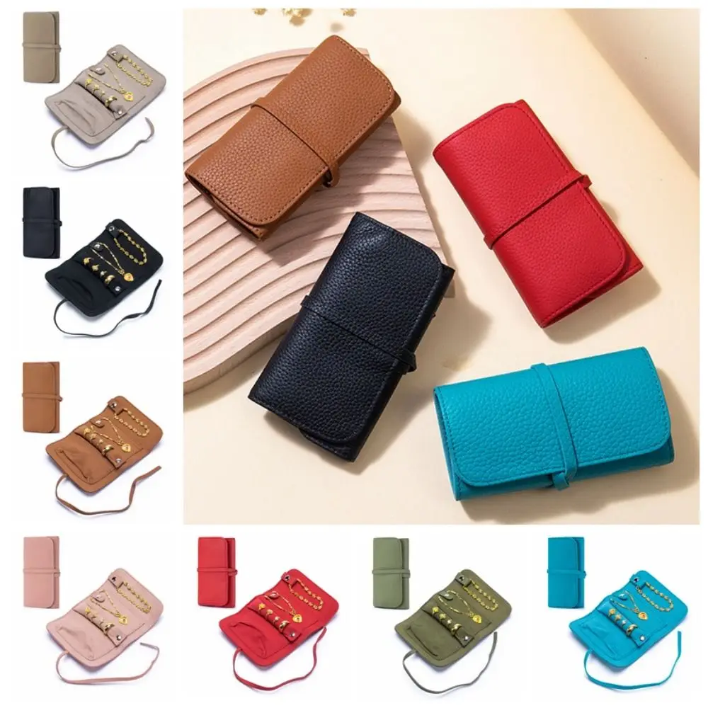 Solid Color Mini Roll Foldable Jewelry Case Soft Durability Portable Storage Bag Multipocket Fashion Roll Up Bag Travel