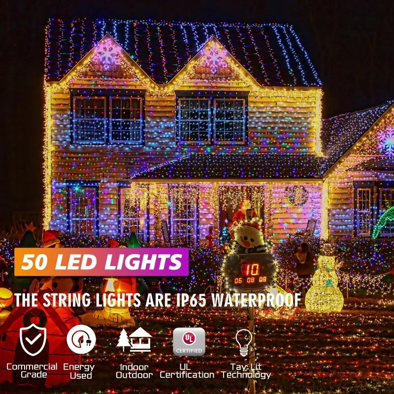 25ft 50 Counts Multi LED Christmas Lights - Commercial Grade Multi Christmas Lights Outdoor Waterproof,LED Lights 5mm Wide Angle