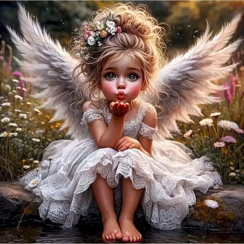 

GATYZTORY 5D Diamond Painting Angel Girl Portrait Full Square Round Cross Stitch Embroidery Kid DIY Mosaic Home Decoration