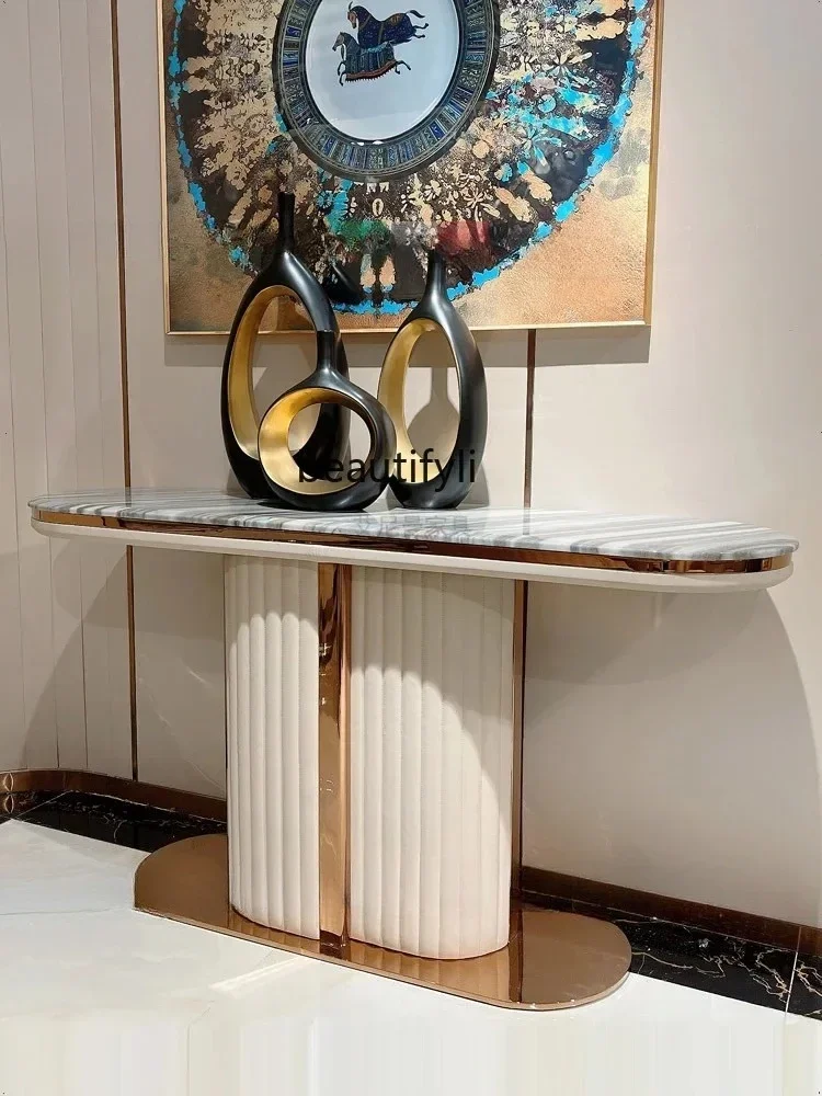 

yj15 Marble entrance table semi-round entrance table, light luxury entrance door rock slab decoration table