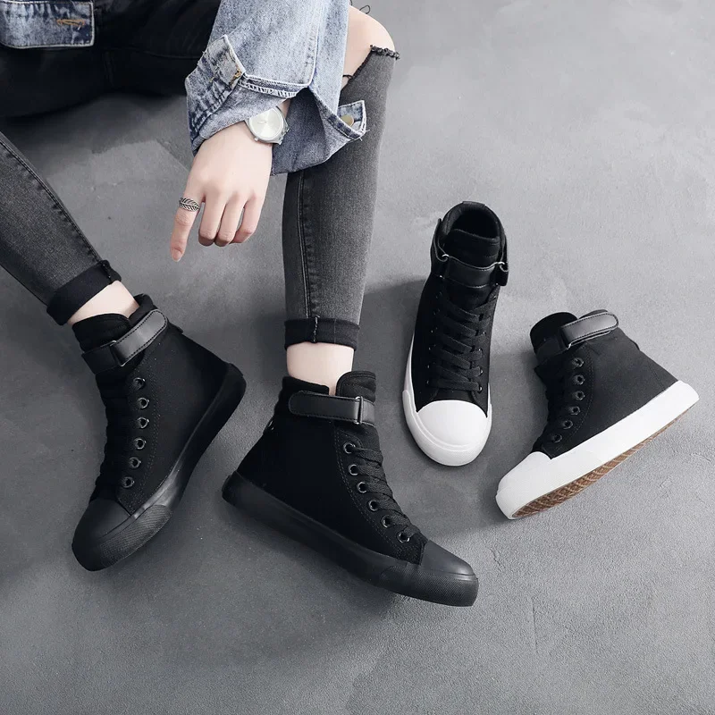 Spring Autumn Brand Women Sneakers High Top Canvas Casual Flats Shoes Woman Lace-up Zapatos De Mujer High Quality Ladies Shoes