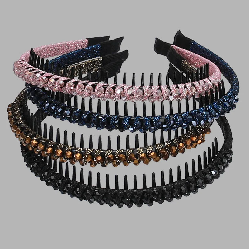 2-teiliges, fortschrittliches Kristall-Stirnband mit gezahnten Anti-Rutsch-Haarbändern, Zubehör, Vintage-Haarband, Reifen für Frauen und Mädchen – Detail 2