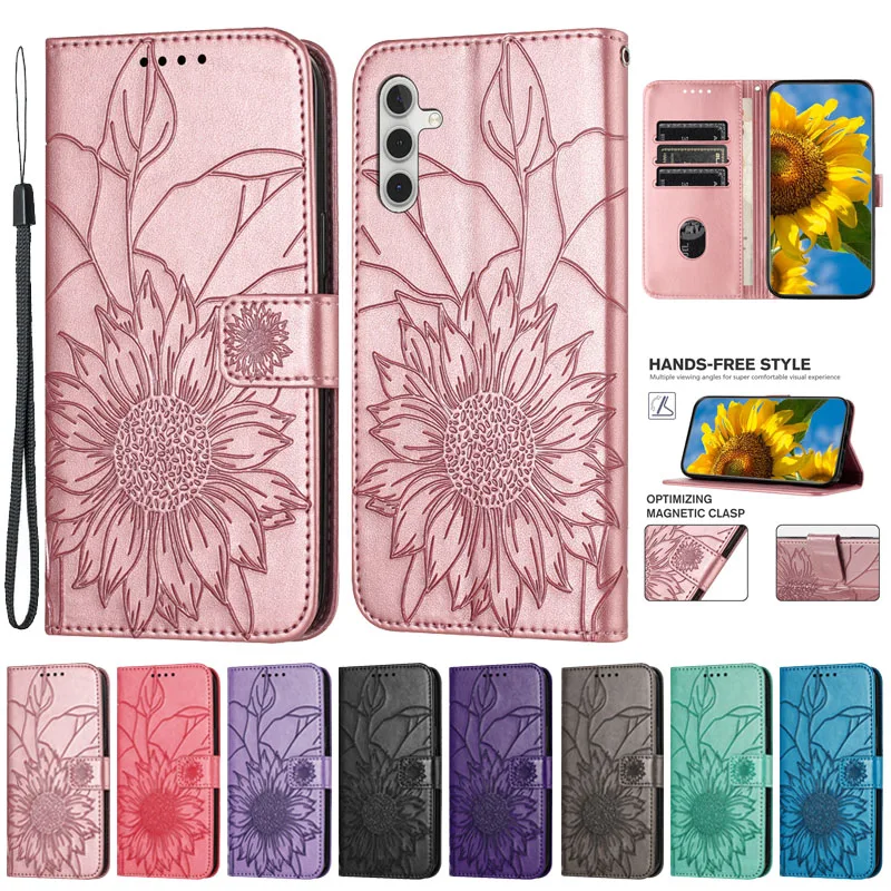 A05 A05S A15 Case on sFor Samsung Galaxy A05 A05s Case Sunflower Pattern Leather Wallet Cover For Samsung A15 5G A35 A55 Etui