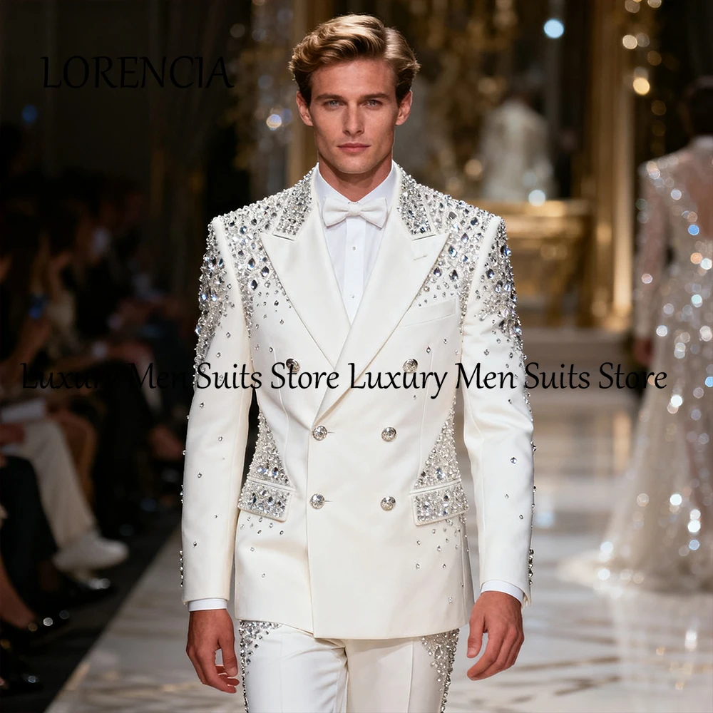 

Блестящие хрустальные костюмы для мужчин, комплект из 2 предметов с остроконечными этикетками, вечерний наряд для жениха, смокинги для жениха, пиджак, брюки, trajes para hombre