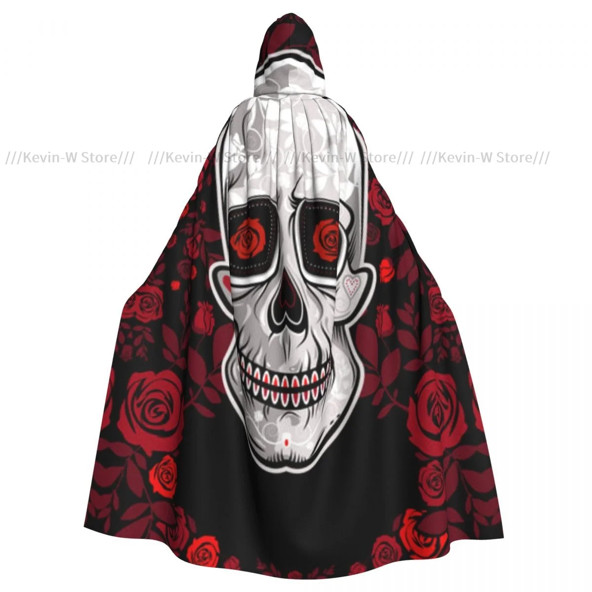 Skull Floral Elements Hooded Cloak Polyester Unisex Witch Cape Costume Accessory