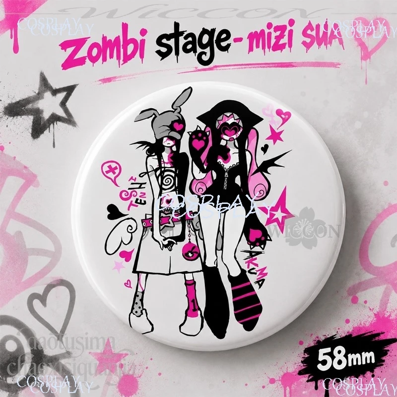 Y2K Gyaru Tinplate Soft Button Pin Brooch Mizi Sua New Event Kawaii Jirai Kei Styles Fashion Metal Badge Cosplay Zombi Stage