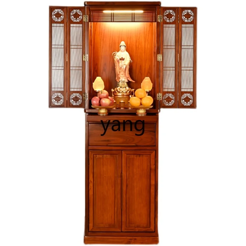 

YJQ Solid wood with door niche cabinet Household God of Wealth shrine Guanyin shrine