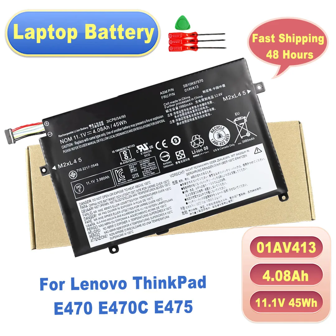 11.1V 45Wh 01AV413 SB10K97570 SB10K97569 Notebook Battery 48H Fast Ship for Lenovo ThinkPad E470 E470C E475