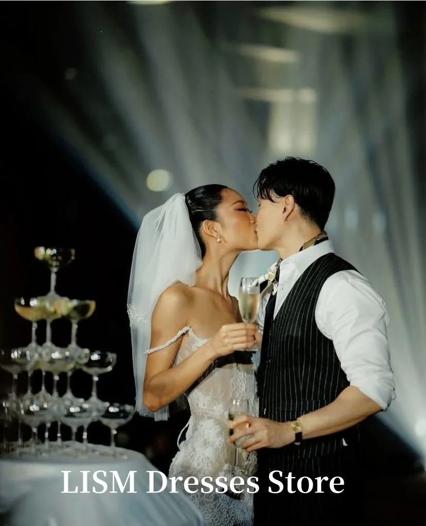 LISM Einfache A-Linie Mini-Partykleider, trägerlos, weiche Spitze, über dem Knie, elegante Abendkleider, individuelle Geburtstagskorsetts