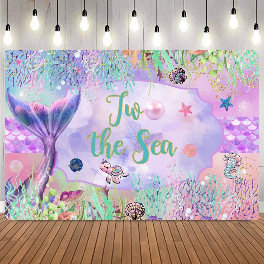 Meerjungfrau-Hintergrund für Fotografie, Mädchen, Prinzessin, Geburtstag, Party, Meerjungfrauenschwanz, Meeresboden, Muschel, Babyparty, Fotohintergrund, Dekor-Requisiten