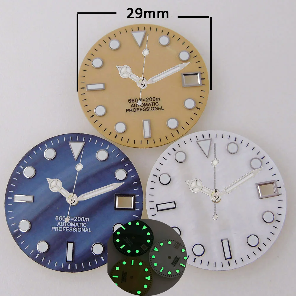 

SUB MOP Watch Dial 29mm for NH35 NH36 Diver Watch Parts Black/Orange/White 3.8/3 dial feet Green Luminous