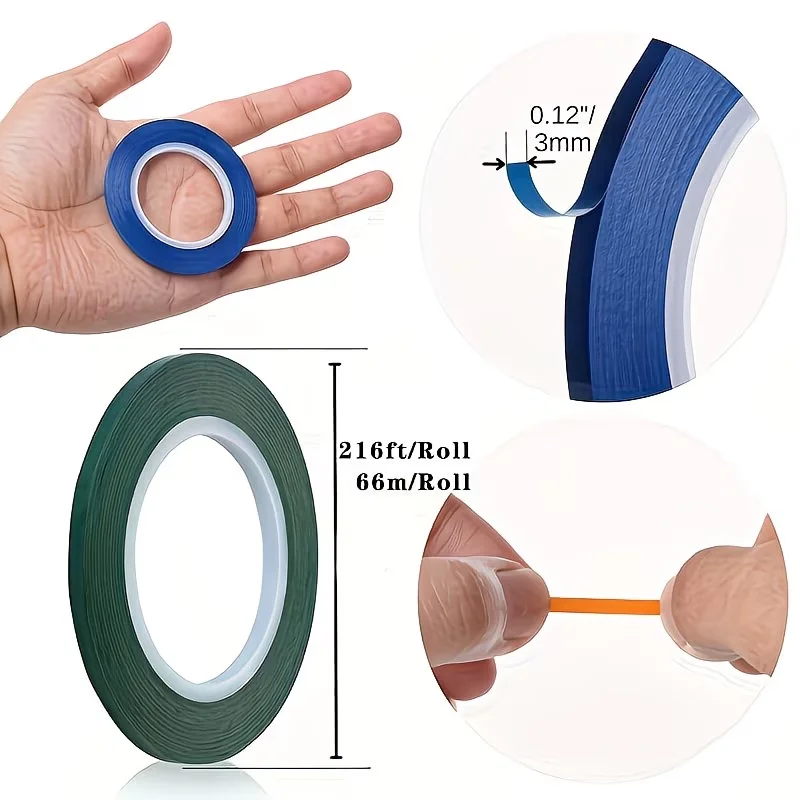 2Rolls of Self-Adhesive Colored Tapes for Arts, Crafts, Car Painting, Whiteboard Marking, Precision Trimming, Edging and Masking