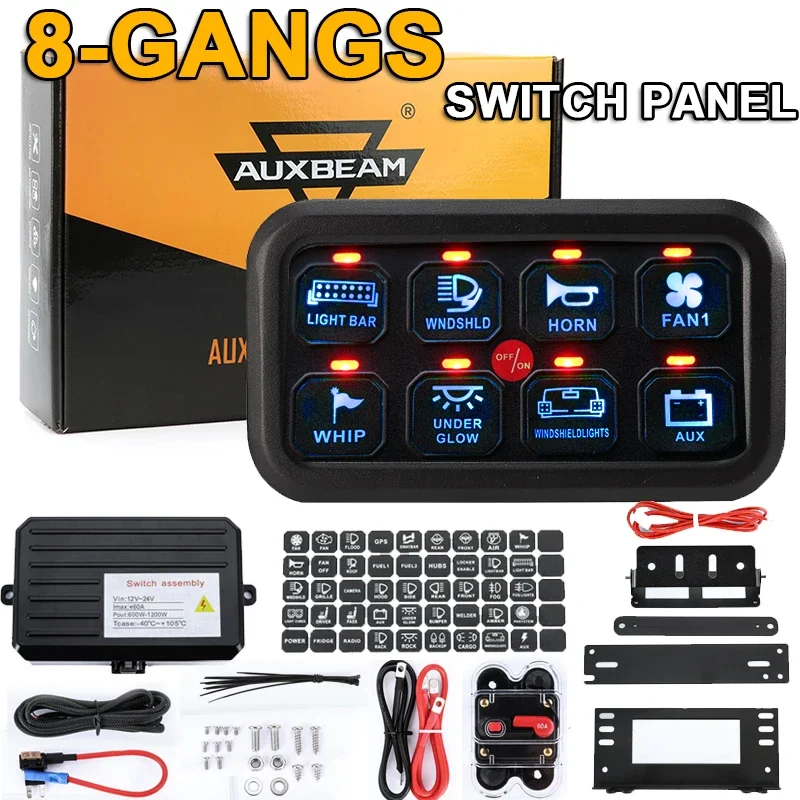 12V 24V Universal 8 Gangs Switch Panel LED Relay System On Off Switch Control All in One Circuit Breakers Light Switch