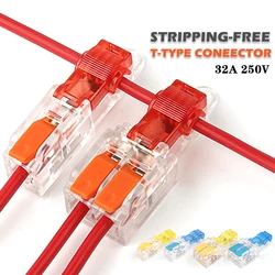 T-Type Stripping Free Wiring Connector With Fixing Hole Quick Branch  Splice Junction box lever Wire connector 32A