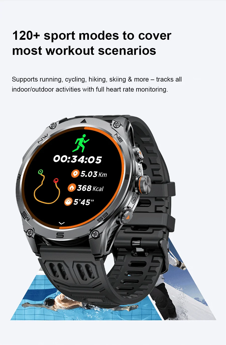 2026 Militärische Ultra-GPS-Smartwatch mit 1000mAh Akku, 10ATM Wasserdicht, Kompass, Taschenlampe, Sport-Tracker, HD-Anruf, Smartwatch für Herren – Detail 6