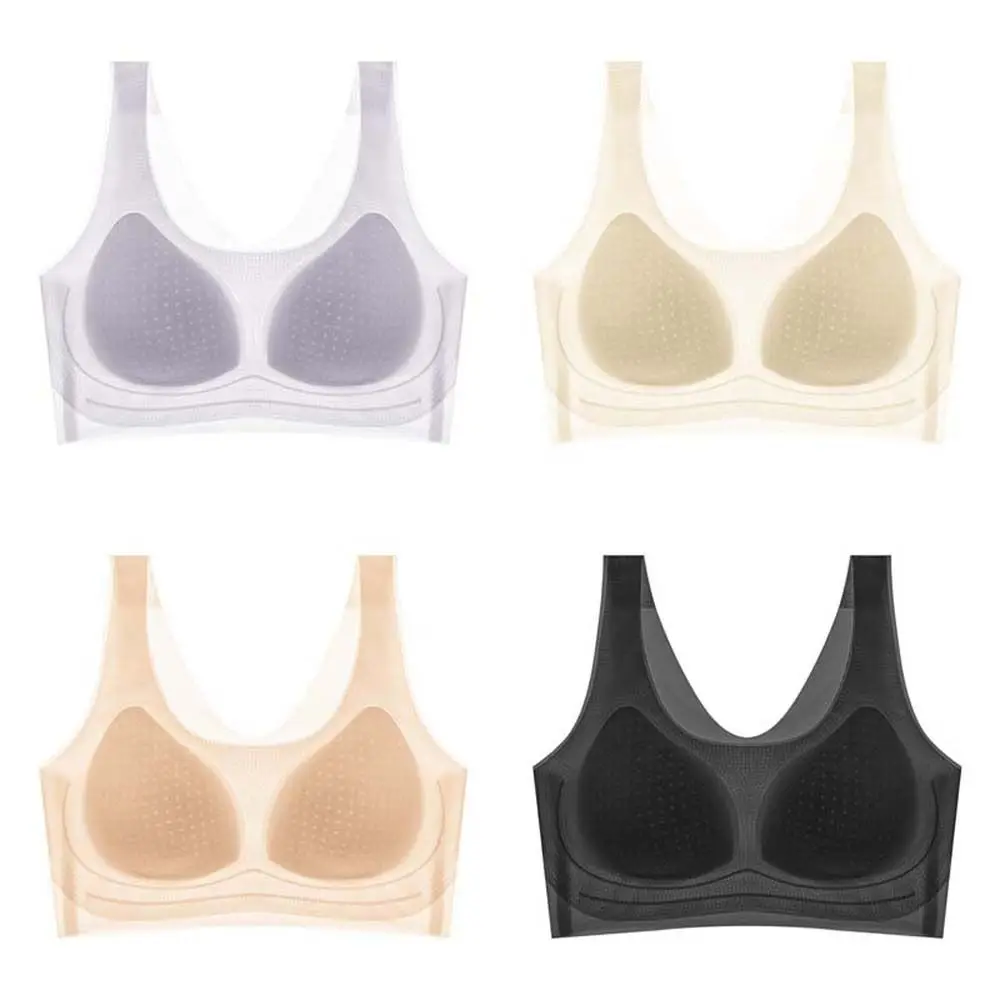 กระชับไร้สาย Deep V Bra Anti-sagging Traceless ผ้าไหมน้ําแข็งบาง Brassiere กันกระแทกปรับ Bras โยคะ
