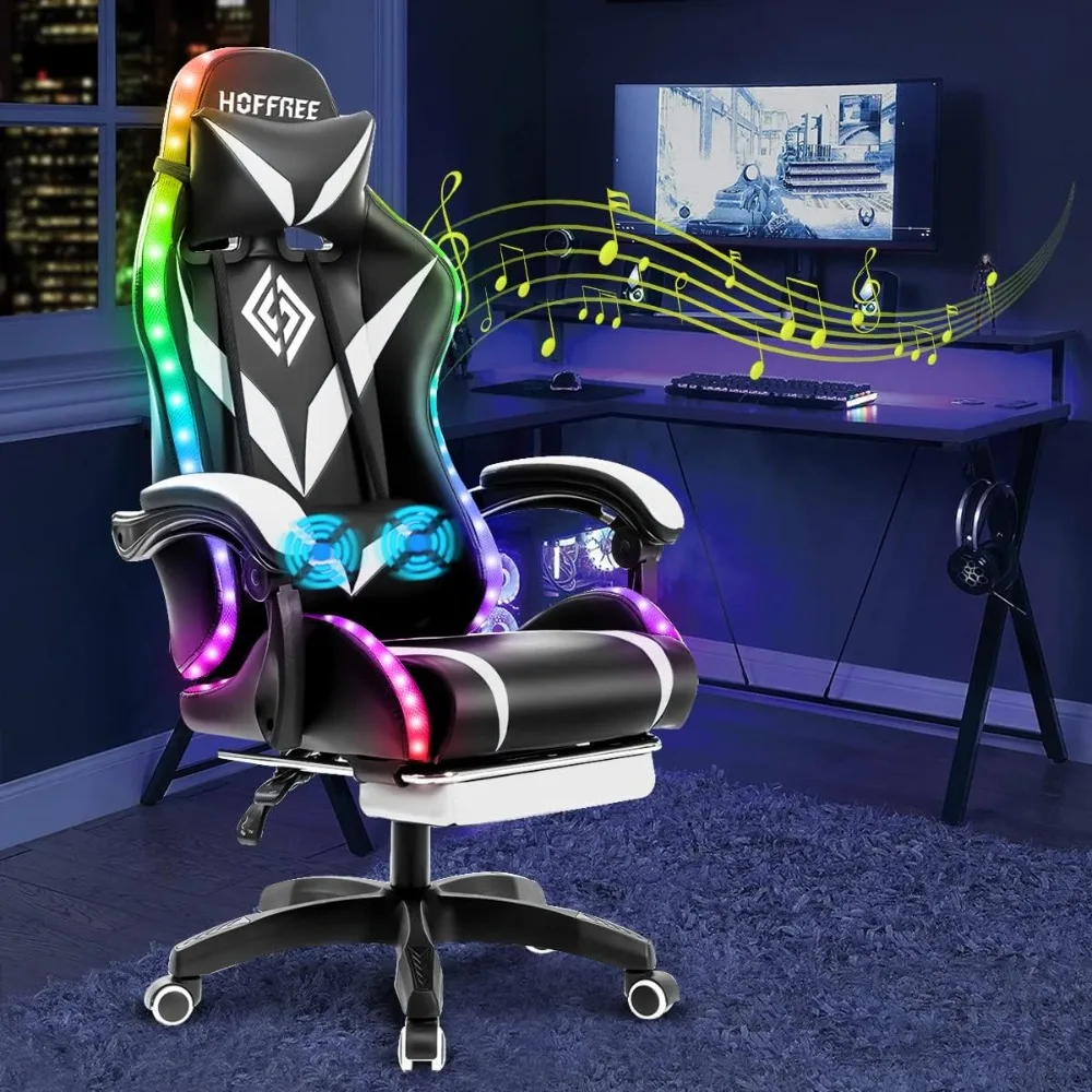 Bürostuhl mit Bluetooth-Lautsprecher und LED-Licht, ergonomischer Gaming-Stuhl mit Massagefunktion