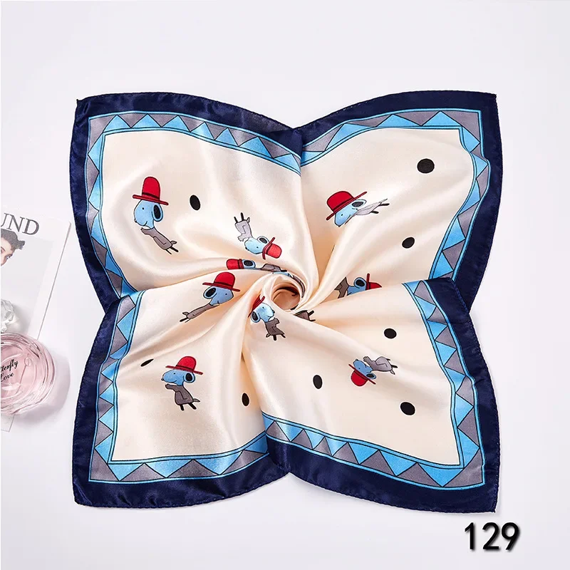 50x50cm Snoopy Square Silk Scarf Cute Fashion Women Print Small Neck Scarfs Cartoon Female Satin Scarf Headband Bandana Shawl