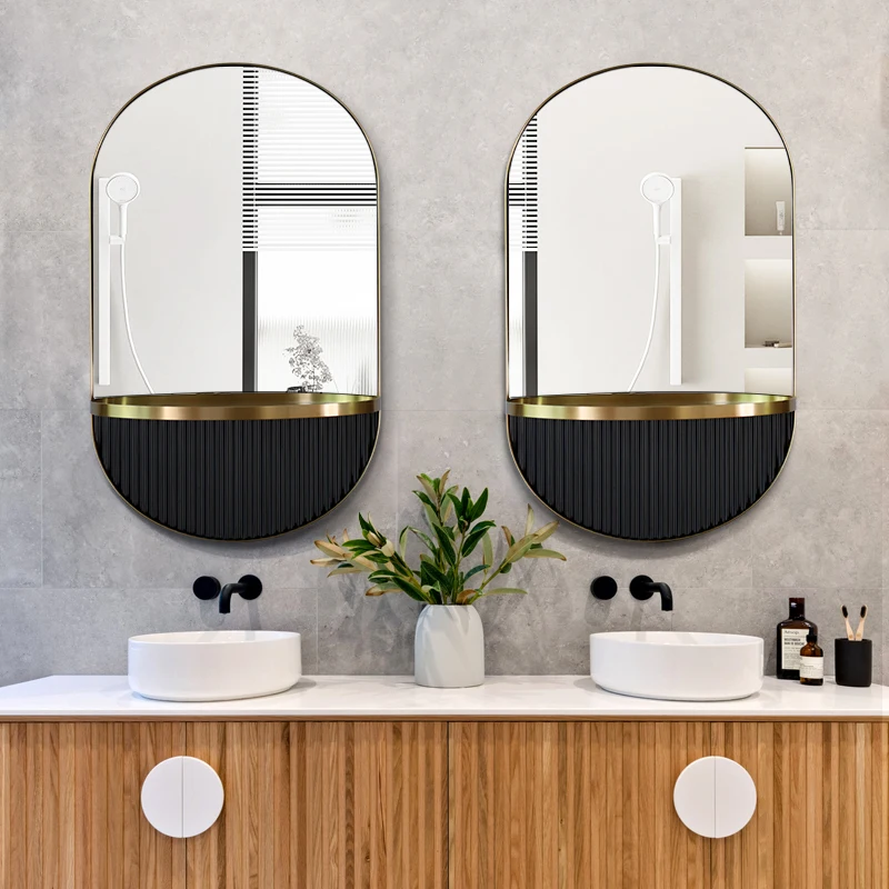 Hotel Wall Mirror with Shelf Bathroom Mirror with Led Lights and Shelf