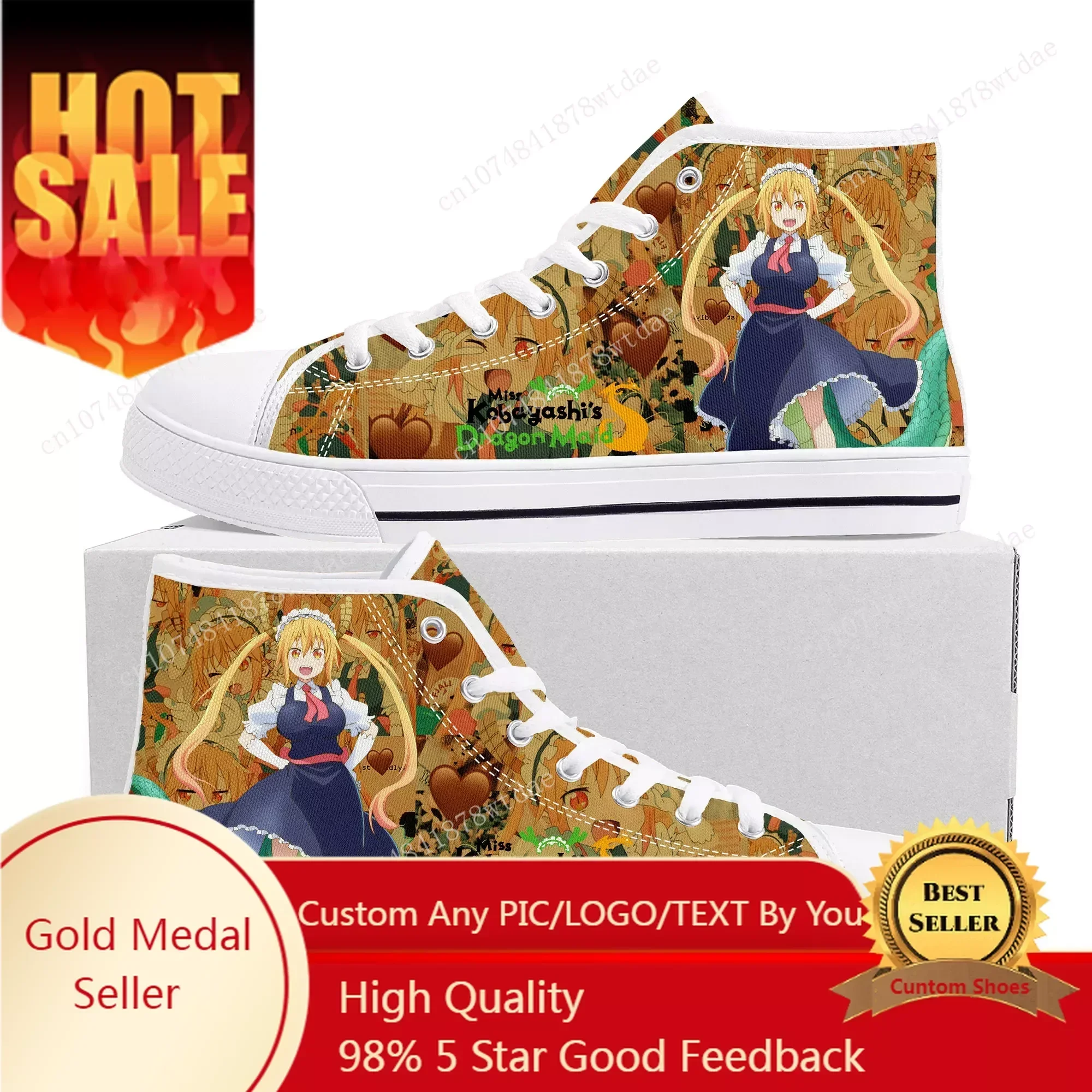 Miss Kobayashi Dragon Maid High Top Sneakers Mens Womens Tohru High Quality Canvas Sneaker Couple Customized Shoes