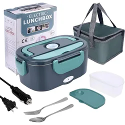 Adults Electric Lunch Box Food Heated 12/24/110V 1.5L Heatable Lunch Box for Car/Truck/Office Stainless Steel Container