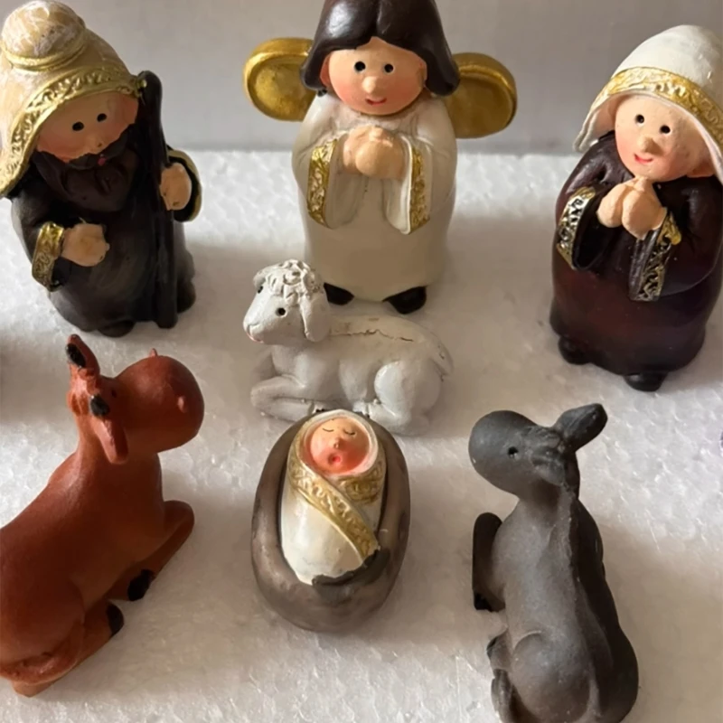 11Pieces Resins Nativity Scene Miniature Figures Set for Festival Home and Church Decoration Ornaments or Christmas Gift