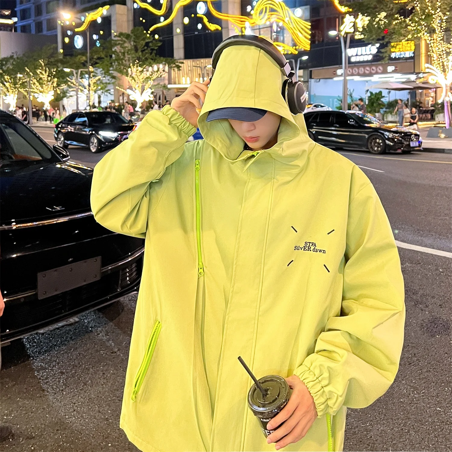 

Молодежная повседневная рабочая одежда: мужская демисезонная ветрозащитная куртка для активного отдыха с капюшоном, свободного кроя, с длинными рукавами