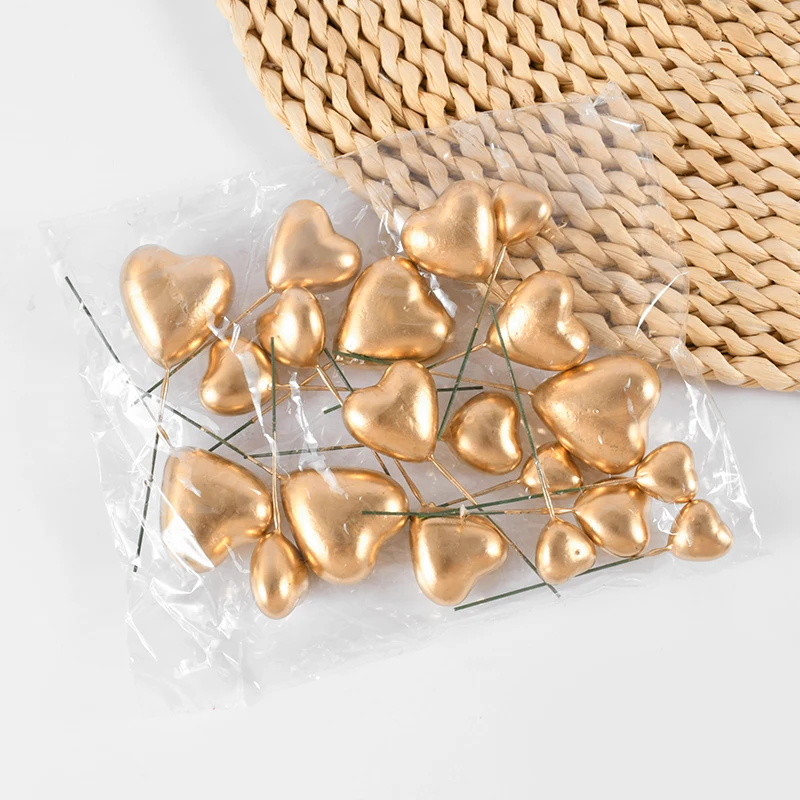 20pcs 3D Heart Shape Cake Topper Mix Size Gold Silver Pink Love Cake Ball Valentine's Day Cupcake Flag Wedding Engagement Decor