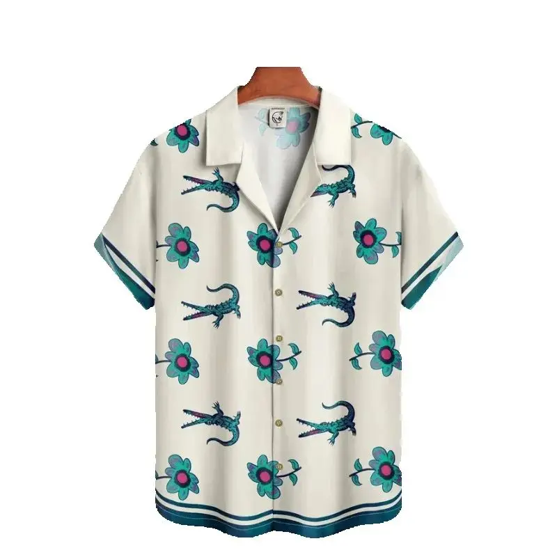 Summer Men Shirt  Street Fashion Daily Hawaiian Shirts  Cartoon Print Casual Loose Short Clothes Sleeve Beach Loose Tops 2025