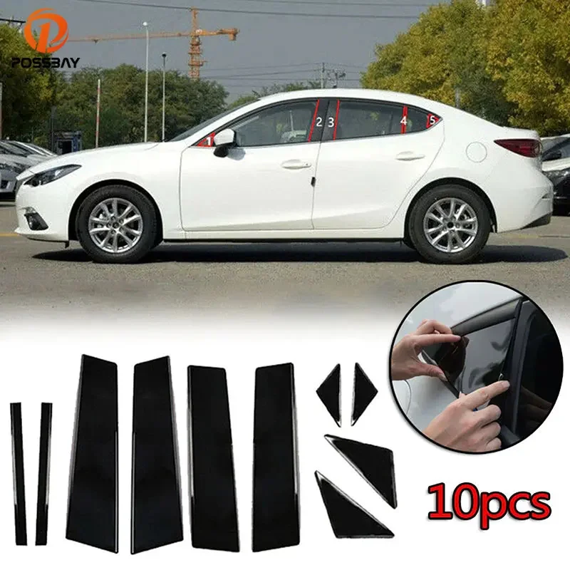 10Pcs Car Window Pillar Posts Door Trims Cover Stickers Fit For Mazda 3/Axela 2014-2018 Glossy Black Auto Column Accessories