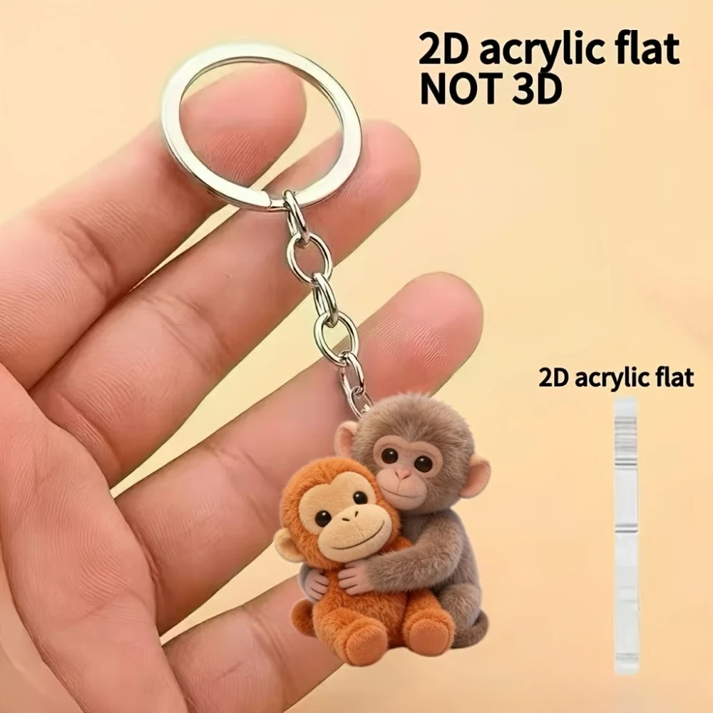 2D Flat Acrylic Monkey and Doll Keychain Keyring Holiday Gift Decoration Key Pendant Car Keychain Backpack Wallet Keychain