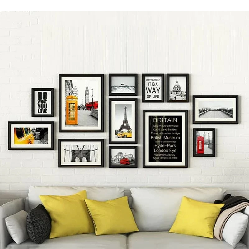 12 Pcs/set Modern Decor Photo Frame Wall-mounted Wood Picture Frames Wall Hanging Framed Art Living Room Decoration Ornaments