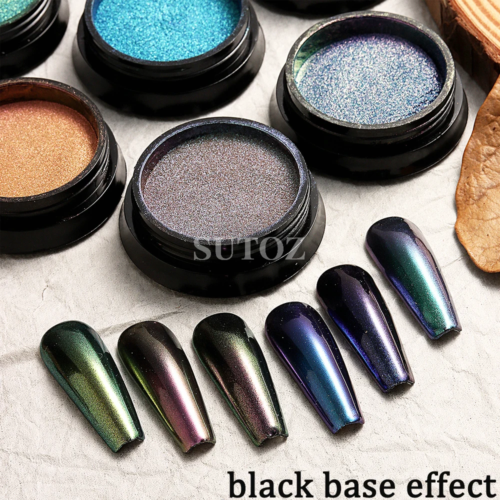 Purpurowy kameleon chromowane proszki do paznokci niebieski zielony metaliczny efekt żelowy lakier do ścierania kurzu Pigment DIY brokat Manicure GLBBX-03