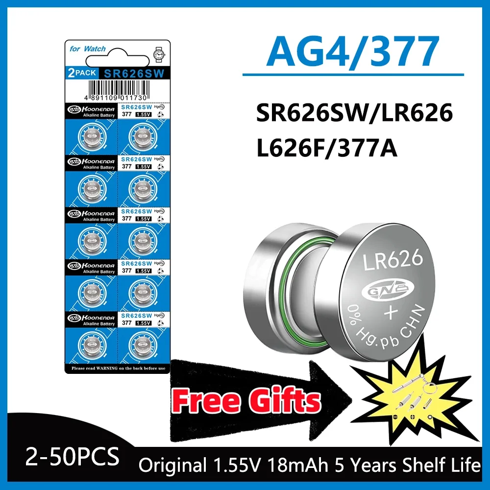 5-50Pcs High Capacity SR626SW AG4 alkaline Battery LR626 377A V377 1.5V Watch Button Cell Batteries for Mini Flashlight Toy