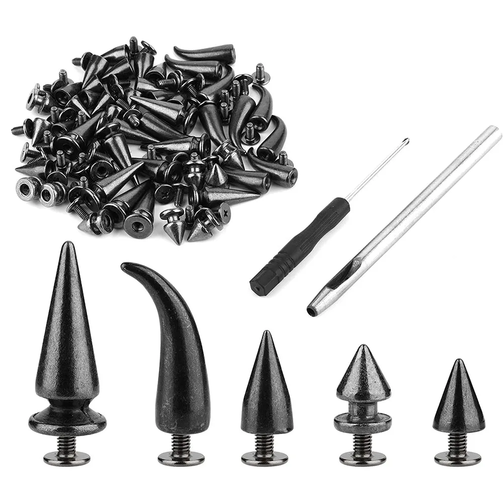 

50 Sets Mixed Shape Cone Spikes Studs Rivet Kit for Punk Style Clothing Accessories DIY Craft Decoration