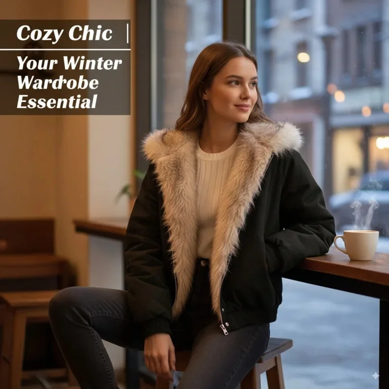 Y2K Aesthetic Carved Fur Collar Hoodie Jacket Women Fashion European American Hooded Short Thick Cotton Jacket Trend Top Men New