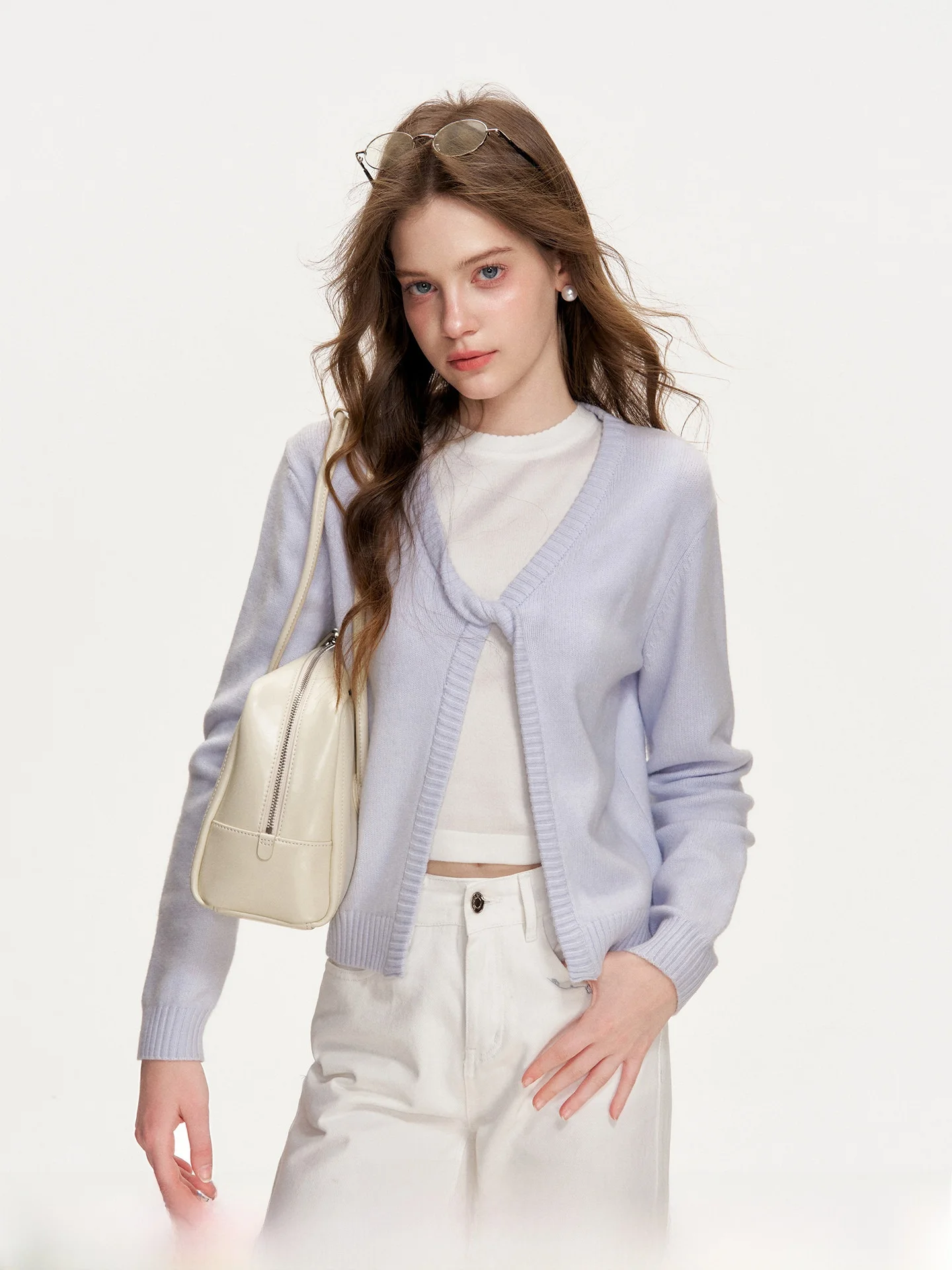 

Kroche 26ss Women's Knitted Wool Blend Long Sleeve Cardigan Embroidered Knot Open Front Sweater Regular Fit Winter ...