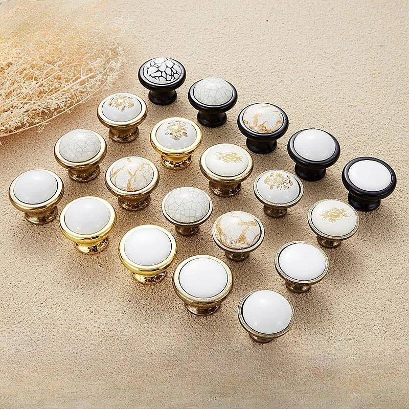 Cracked Ceramic Cabinet Knobs Single Hole Zinc Alloy Drawer Pulls for Dresser