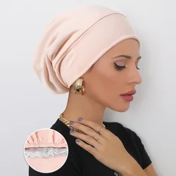 Women Soft Satin Lining Muslim Turban Hat Sleep Cap Cancer Chemo Hat Beanie Headwrap Hair Loss Bonnet Arab India Caps