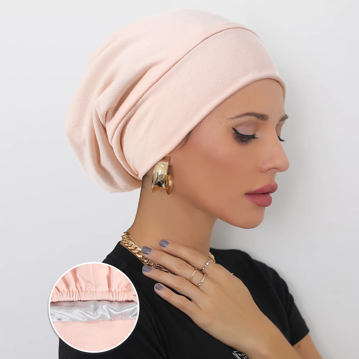 Kobiety Miękka satynowa podszewka Muzułmański turban Kapelusz do spania Czapka przeciw rakowi Chemo Kapelusz Beanie Headwrap Wypadanie włosów Bonnet Arabskie czapki indyjskie