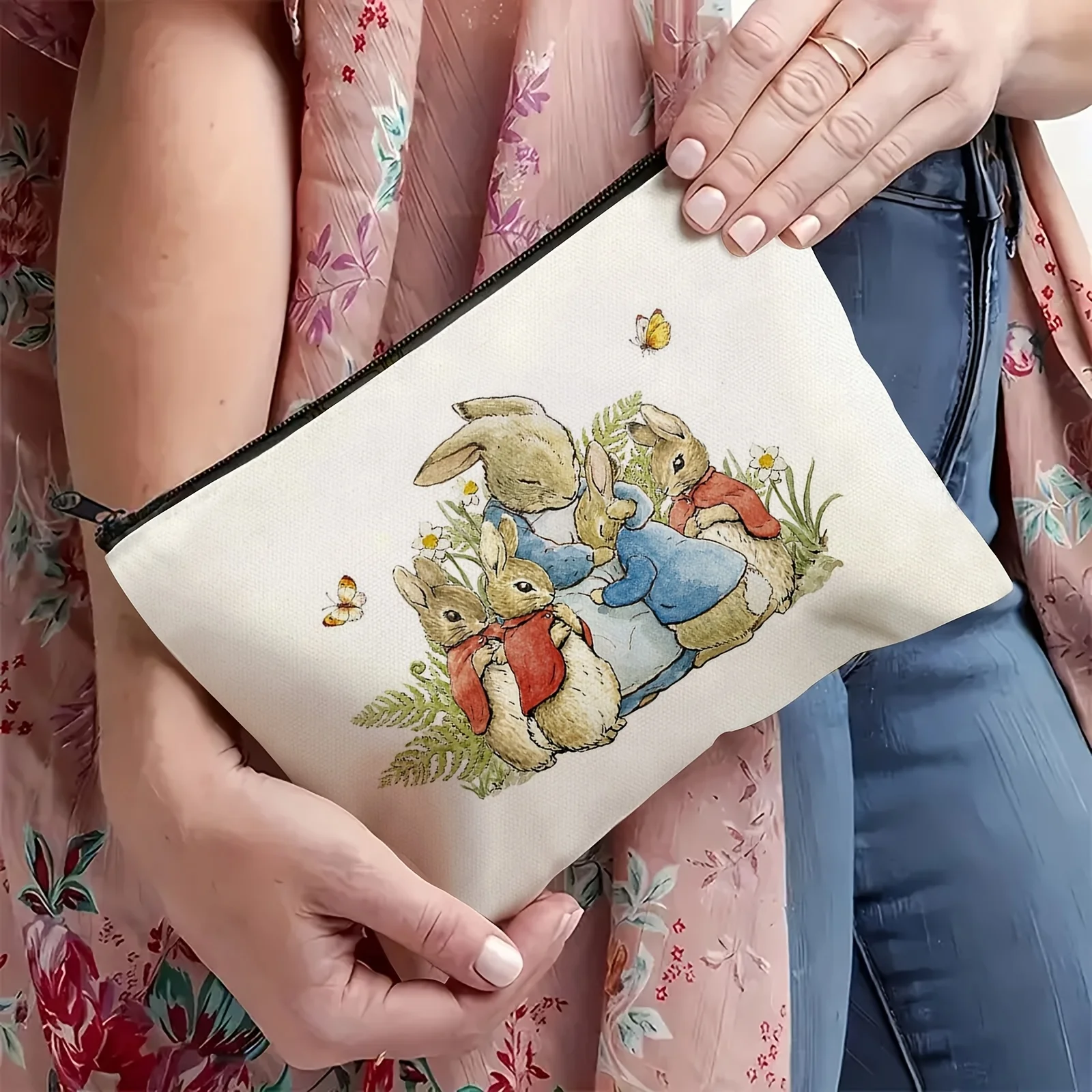 Un joli sac de maquillage lapin-sac à fermeture éclair multifonctionnel mignon pour femmes, sac de rangement de bijoux, petit sac de rangement à fermeture éclair de voyage parfait