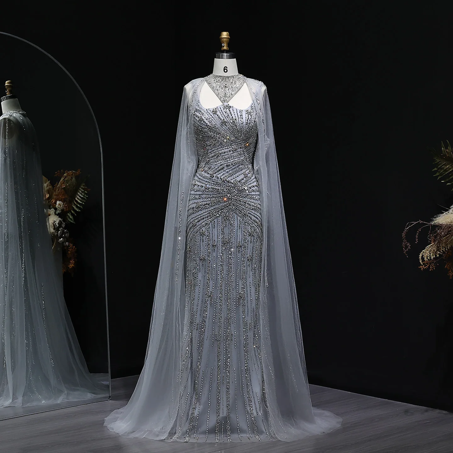 

Шарон Саид, роскошное вечернее платье русалки цвета шампанского с накидкой на рукавах для женщин, свадебное вечернее платье SS149 по индивидуальному заказу