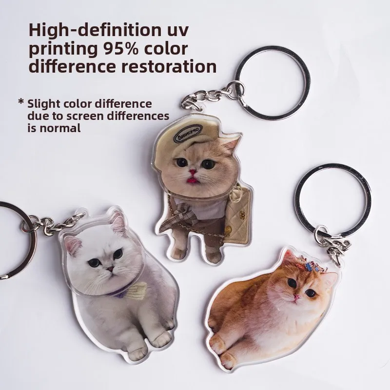 Custom Pet Figure Photo Rotating Keychain Acrylic Cat Dog Pendant Cute Creative Stress Relief Keyring Gift