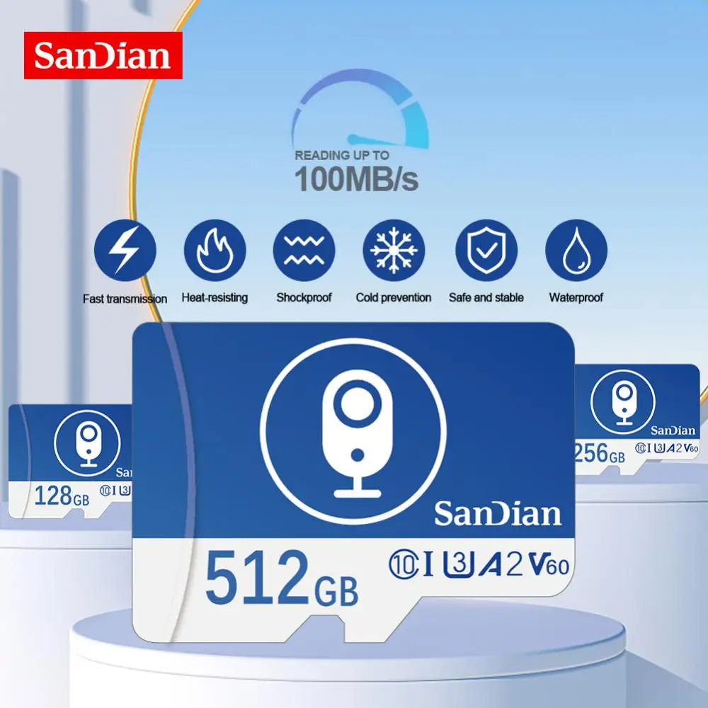 Kartu memori mikro SD U3 1T 2T 512GB 256GB, kartu memori SD Mini kecepatan tinggi 2T kelas 10 A1 untuk permainan ponsel