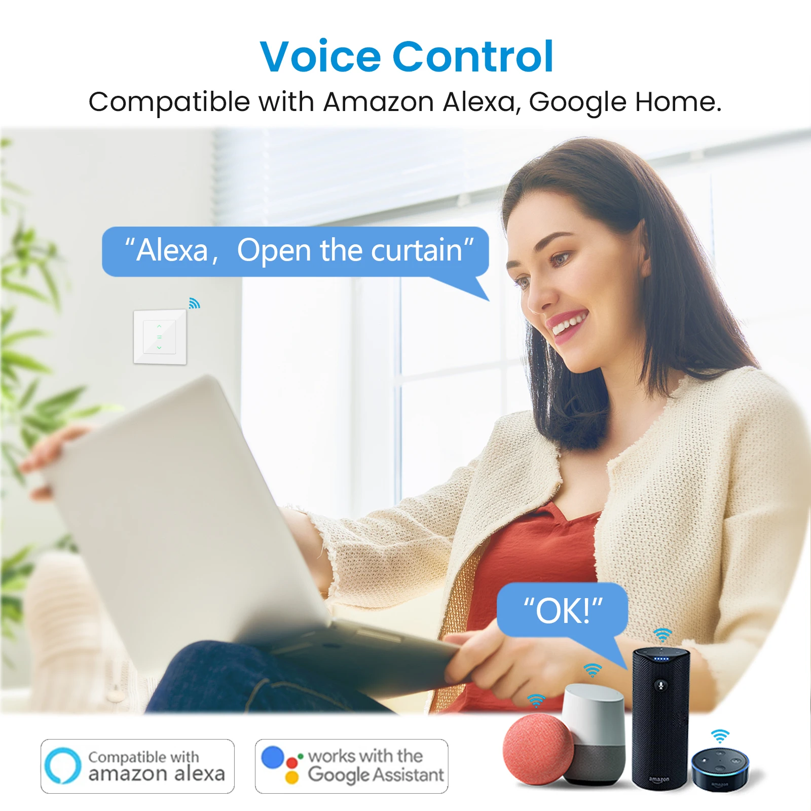 Tuya Smart Life Cortina Interruptor Motorizado, Painel Frame Vidro, Controle Remoto, Alexa, Google Home